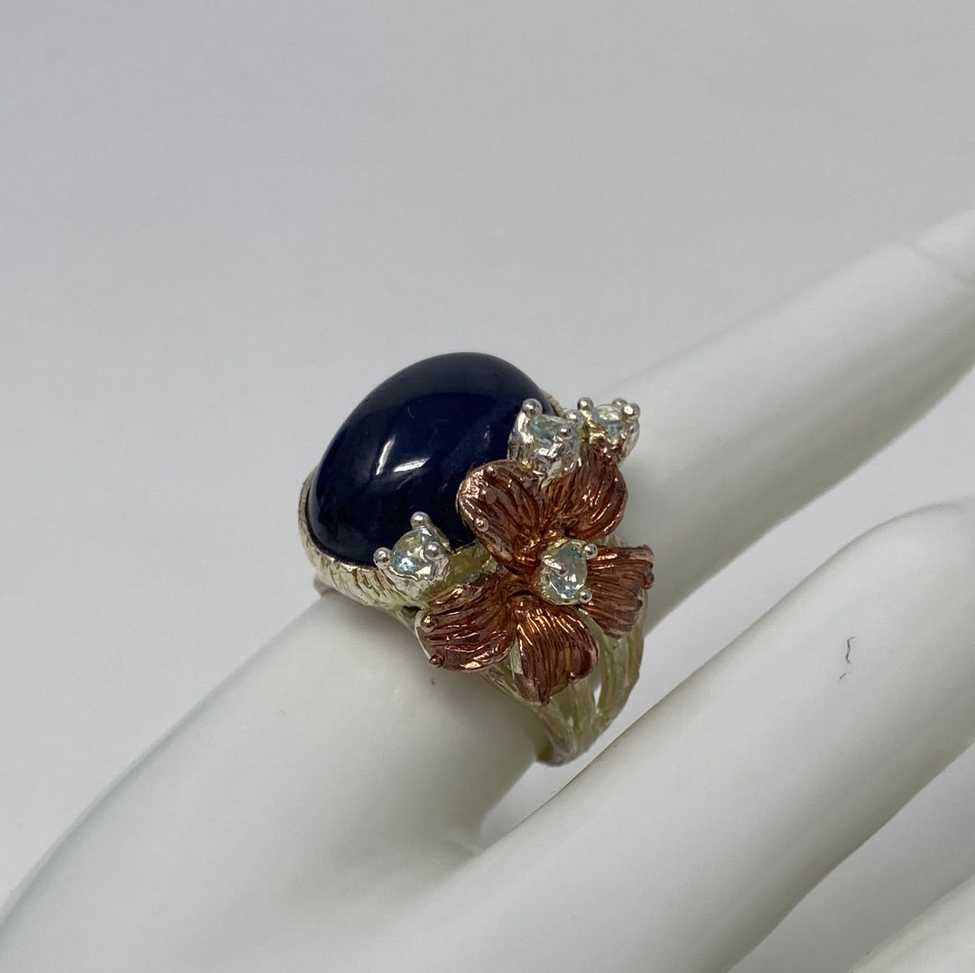 Unique Genuine Sapphire Cabochon Ring