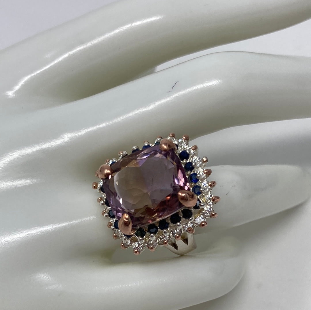 Artistic Genuine Ametrine Accented with Genuine Sapphire