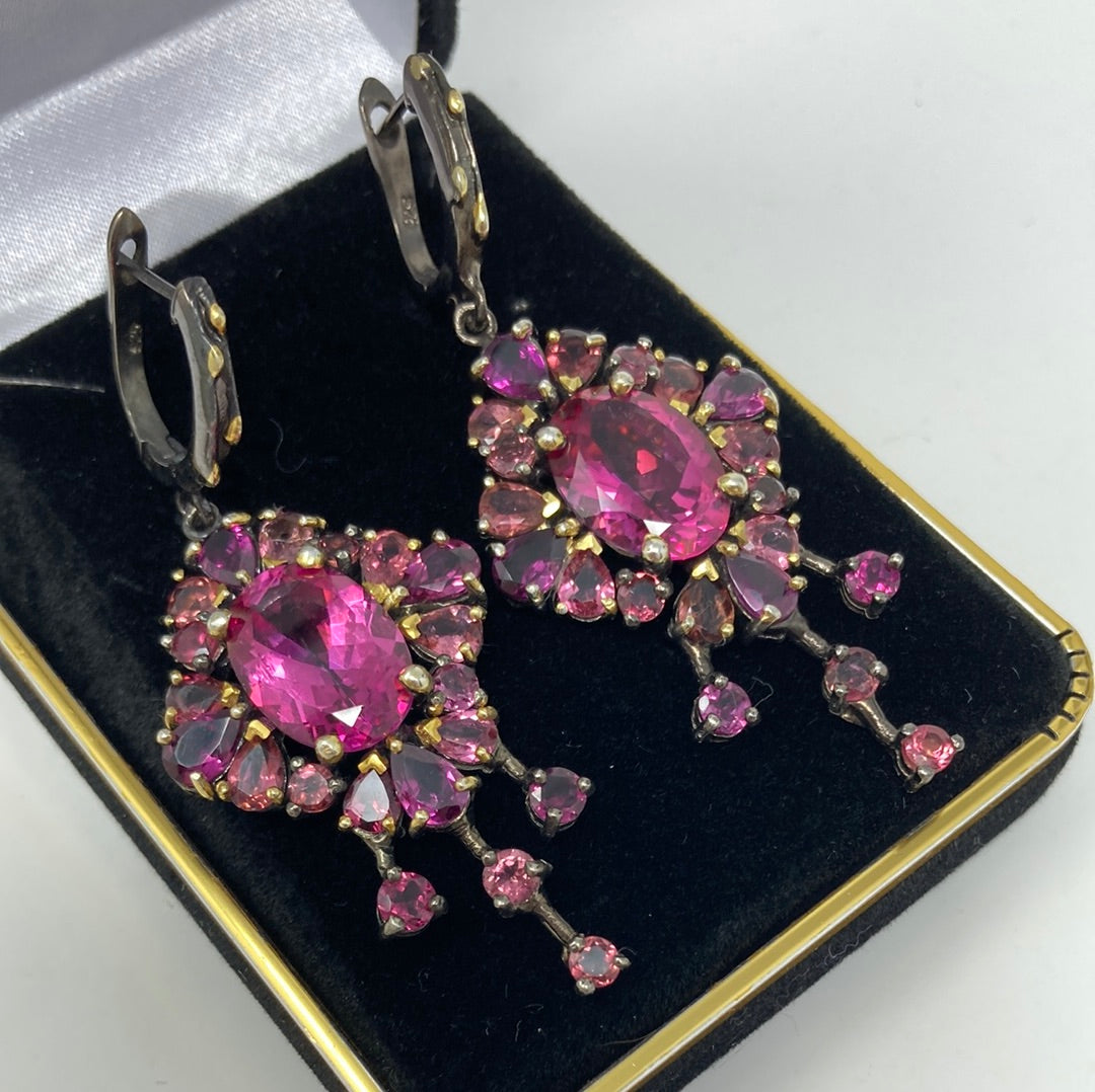 Spectacular Pink Topaz & Garnet Earrings