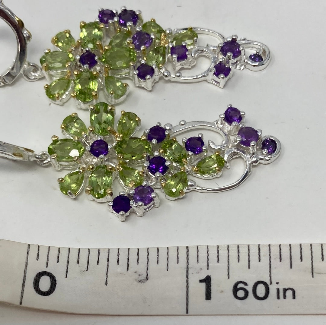 Adorable Genuine Peridot & Amethyst Earrings