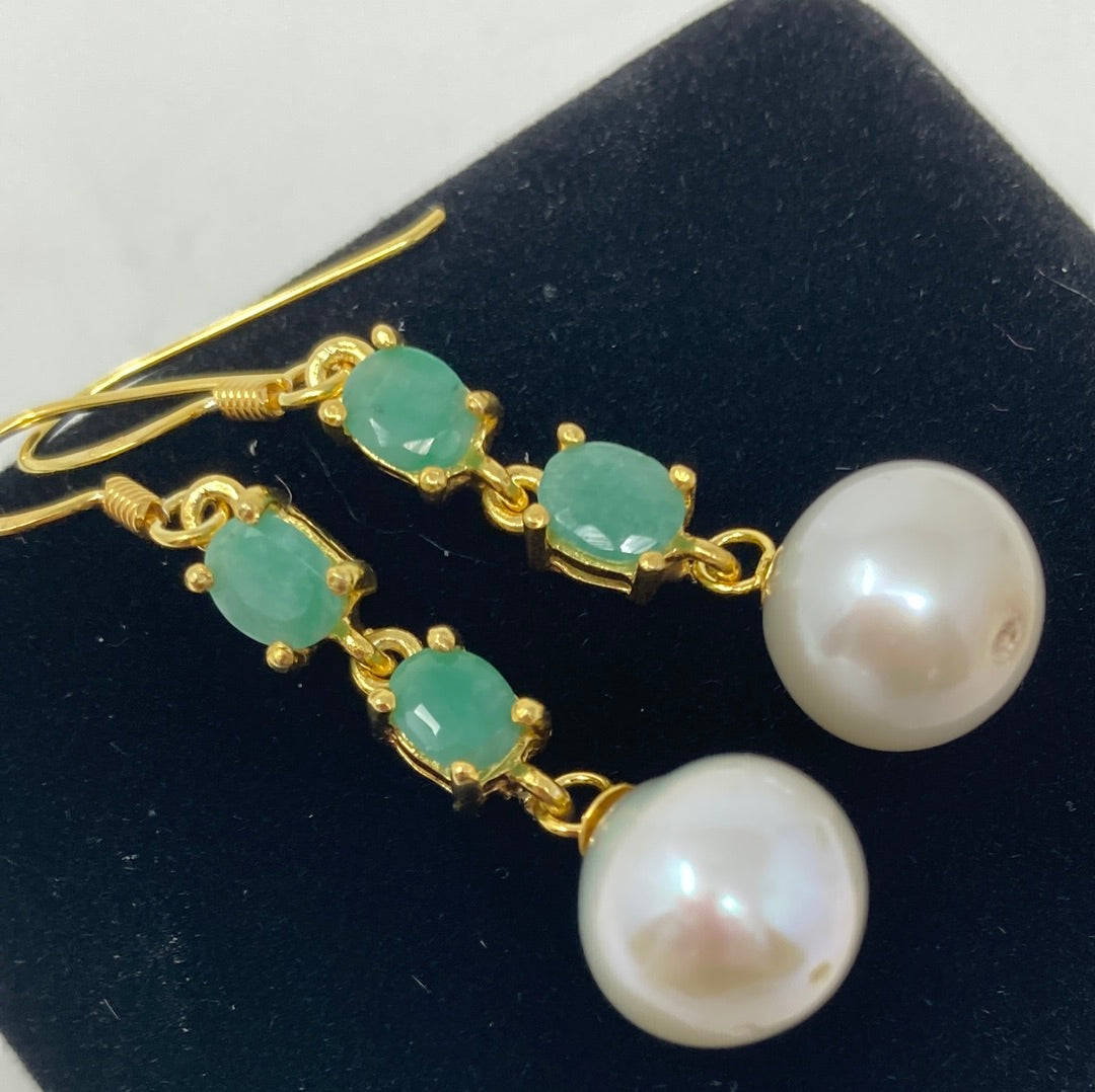 Genuine Emerald & Pearl Earrings