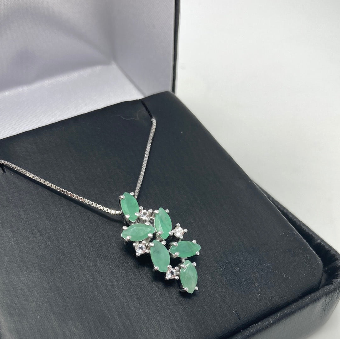 Genuine Emerald & White Topaz Pendant