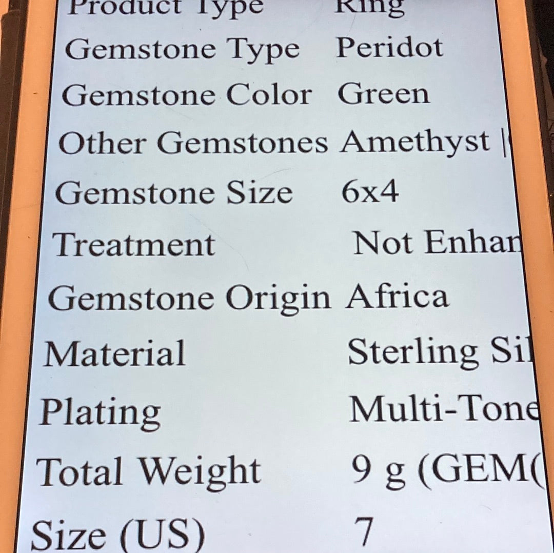 Adorable Genuine Peridot & Amethyst Ring