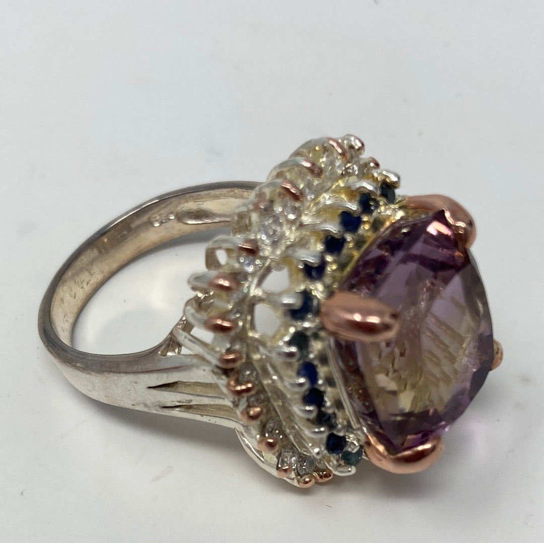 Artistic Genuine Ametrine Accented with Genuine Sapphire