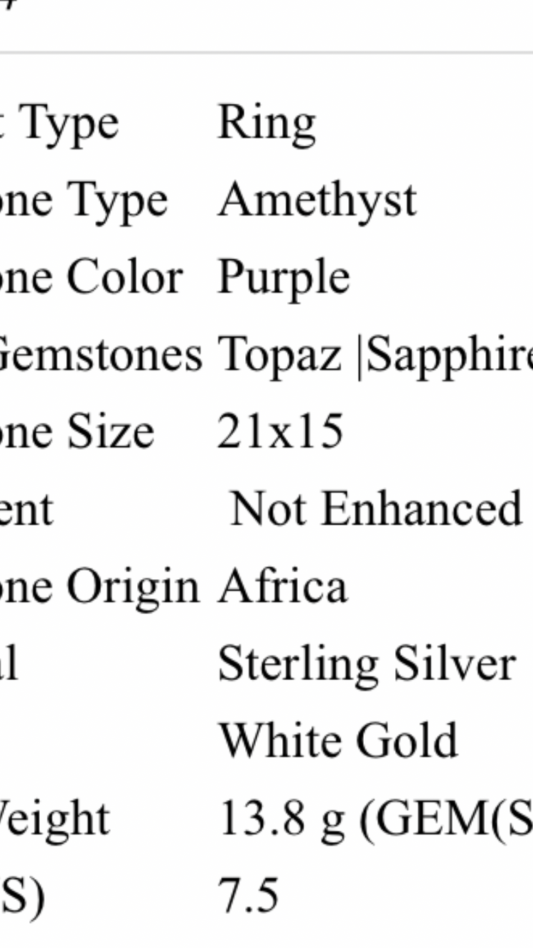 Genuine 17 CTW Amethyst, Sapphires & Topaz Ring