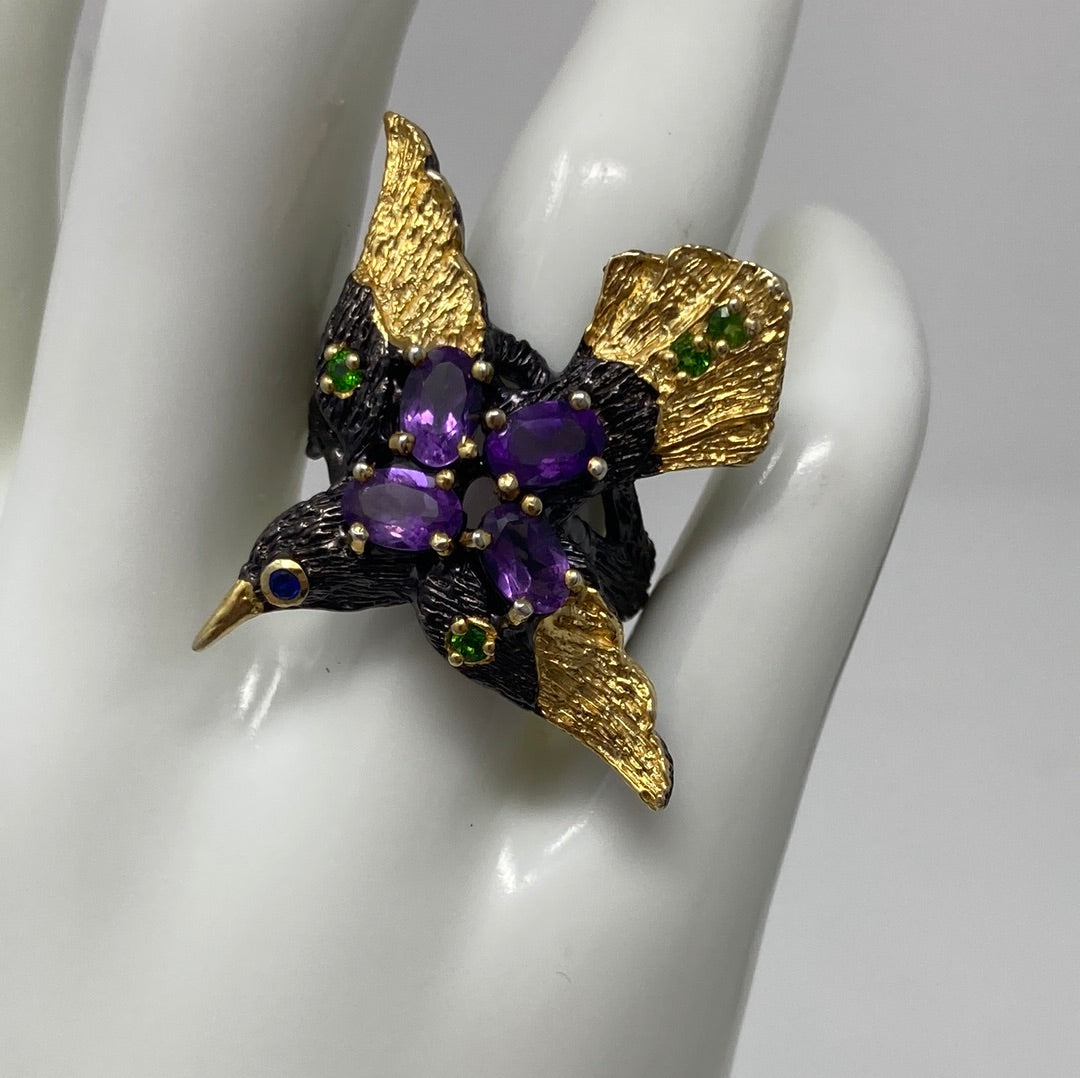Intriguingly Unique, Genuine Amethyst Bird Ring