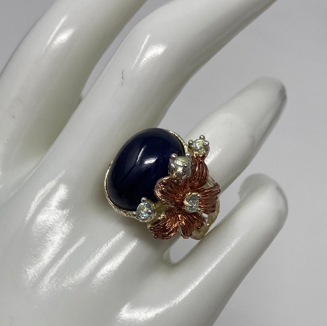 Unique Genuine Sapphire Cabochon Ring