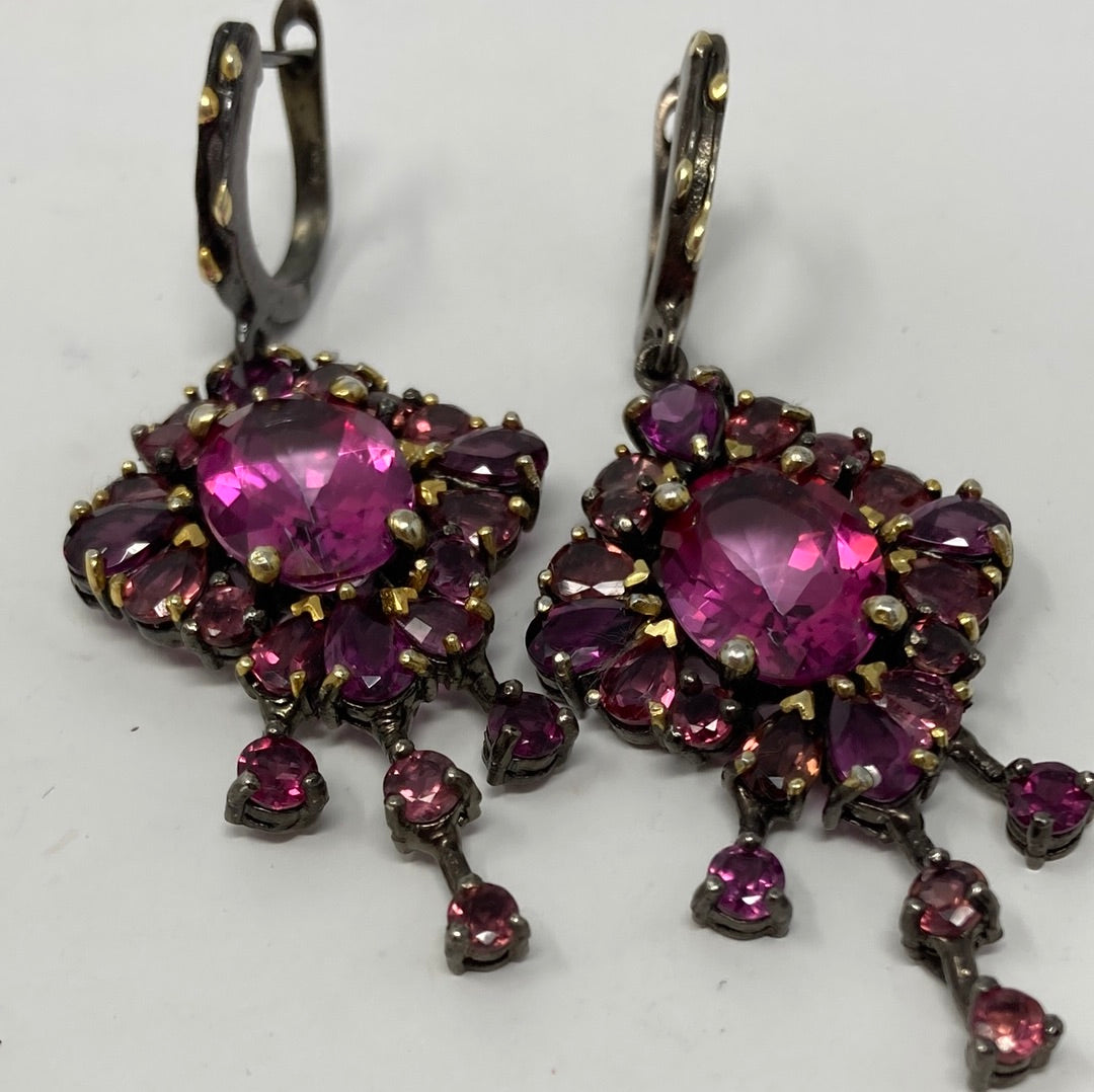 Spectacular Pink Topaz & Garnet Earrings
