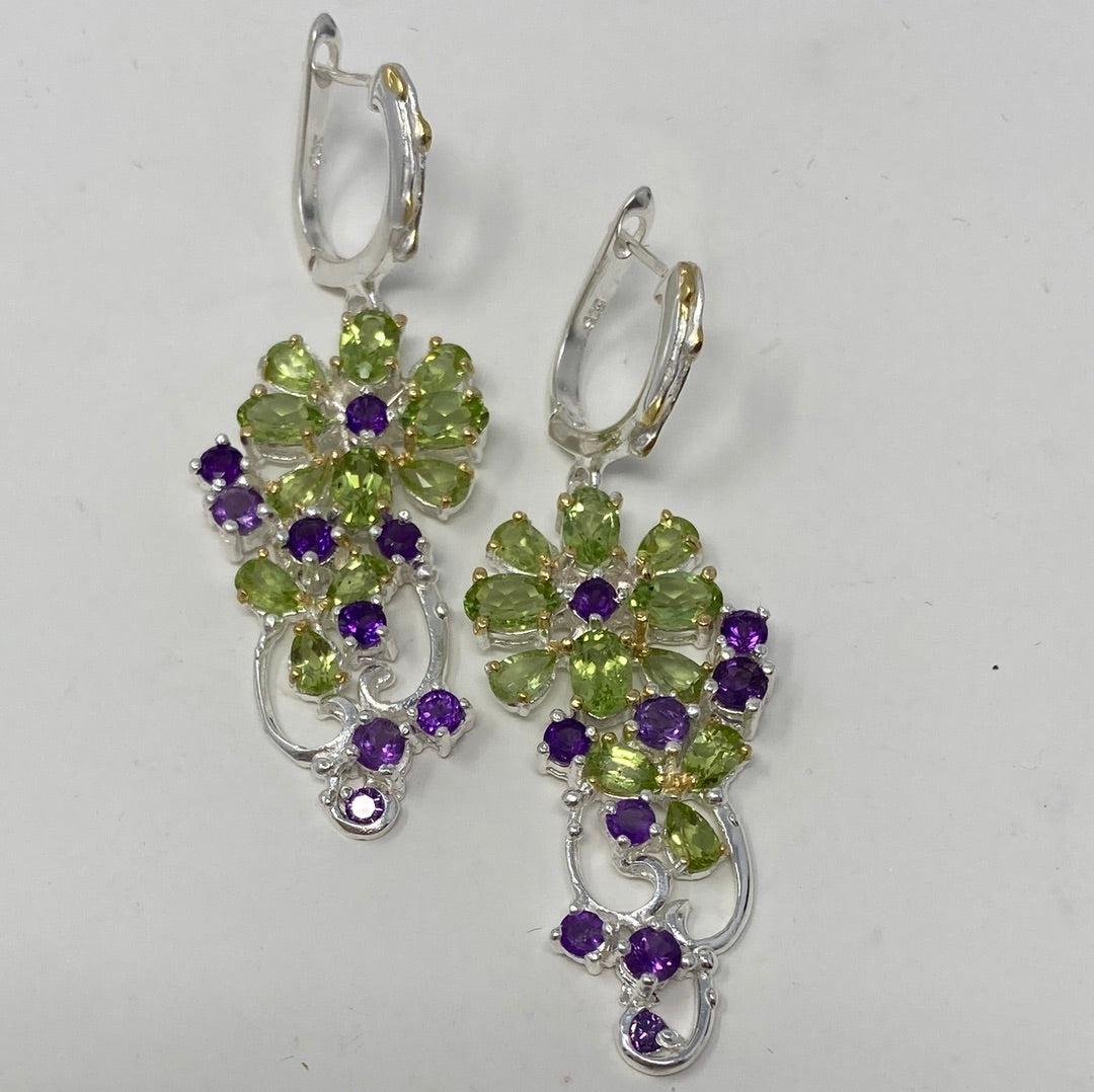 Adorable Genuine Peridot & Amethyst Earrings