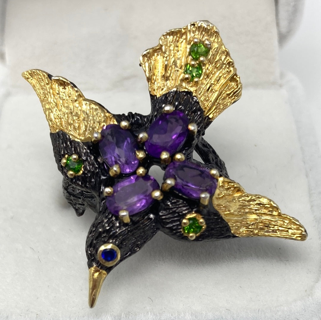 Intriguingly Unique, Genuine Amethyst Bird Ring
