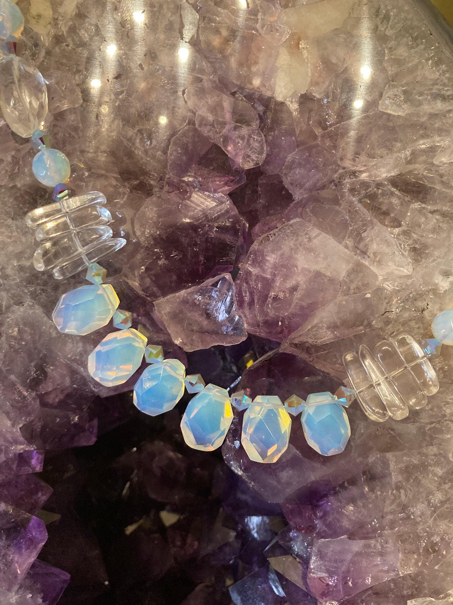 Opalite Necklace with Rock Crystal Quartz Necklace, Artist original
