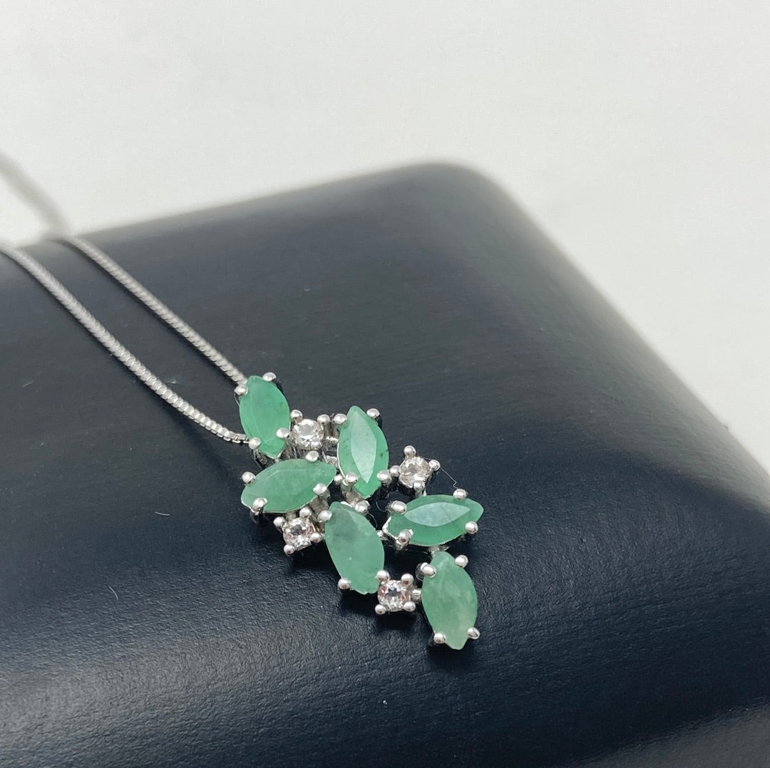 Genuine Emerald & White Topaz Pendant