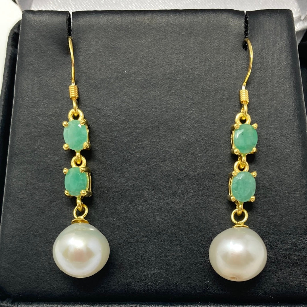 Genuine Emerald & Pearl Earrings