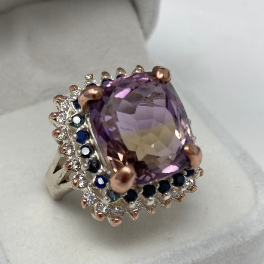 Artistic Genuine Ametrine Accented with Genuine Sapphire