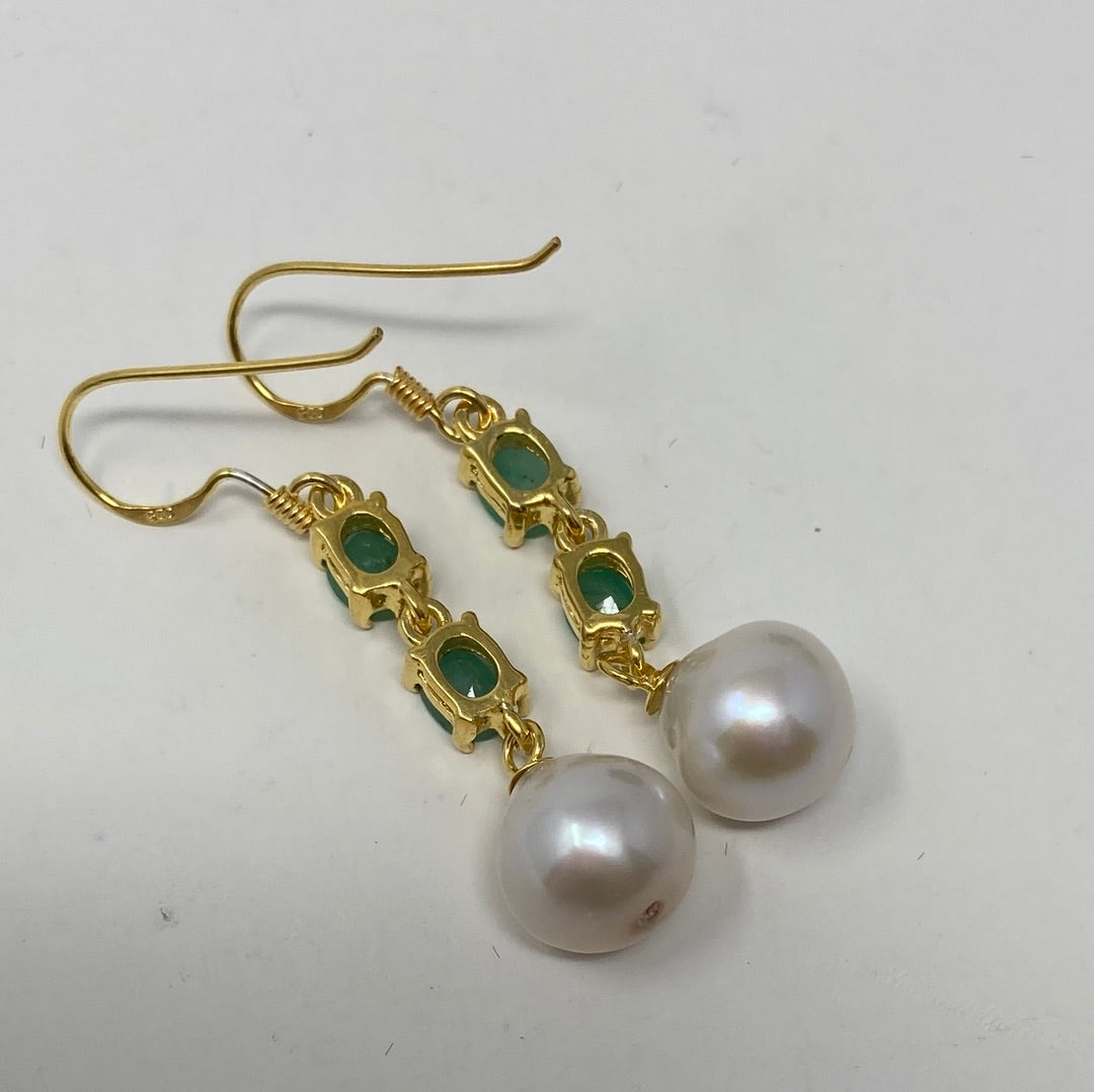 Genuine Emerald & Pearl Earrings