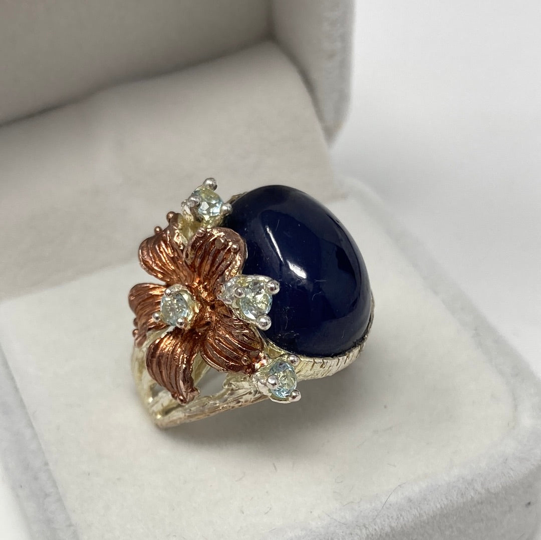 Unique Genuine Sapphire Cabochon Ring