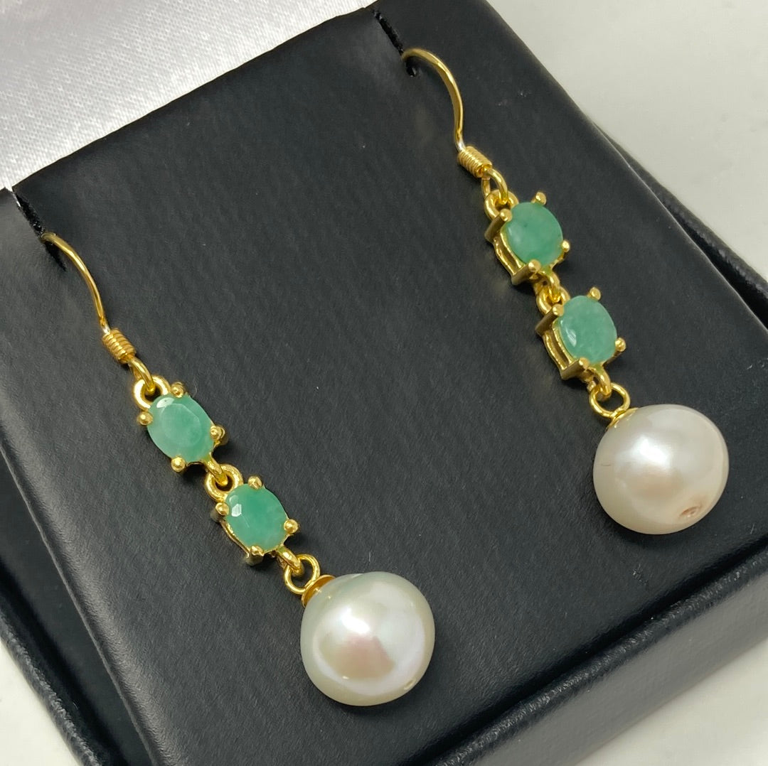 Genuine Emerald & Pearl Earrings