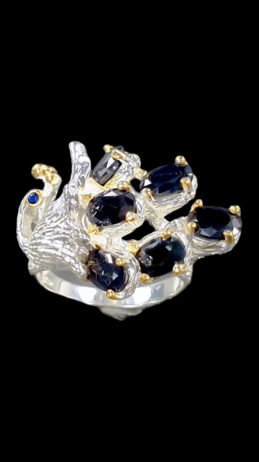 Unique Genuine Sapphires Peacock Ring