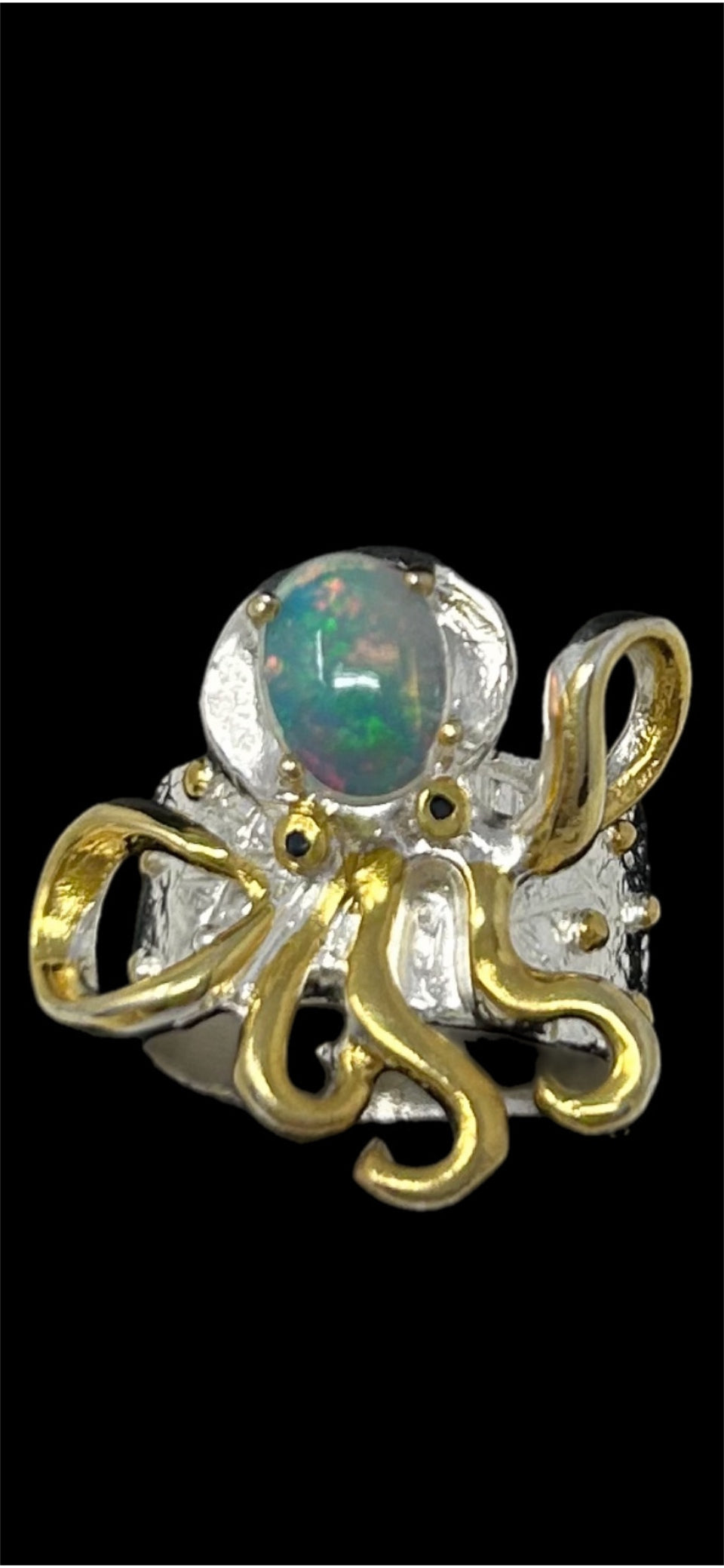 Delightful Genuine Fiery Opal Octopus Ring