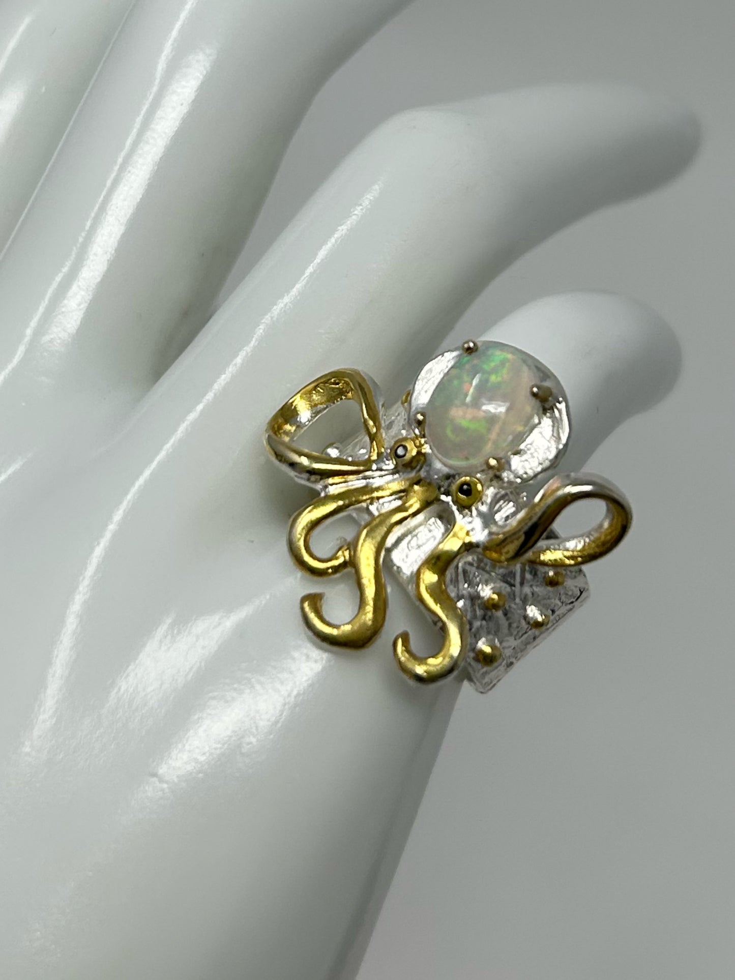 Delightful Genuine Fiery Opal Octopus Ring
