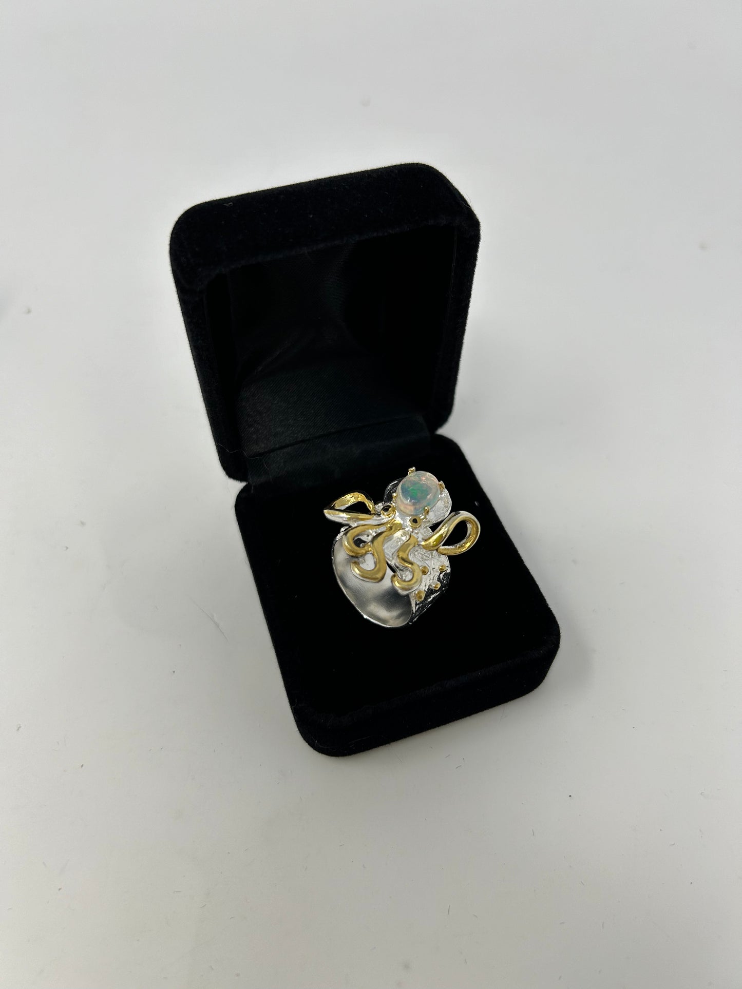 Delightful Genuine Fiery Opal Octopus Ring