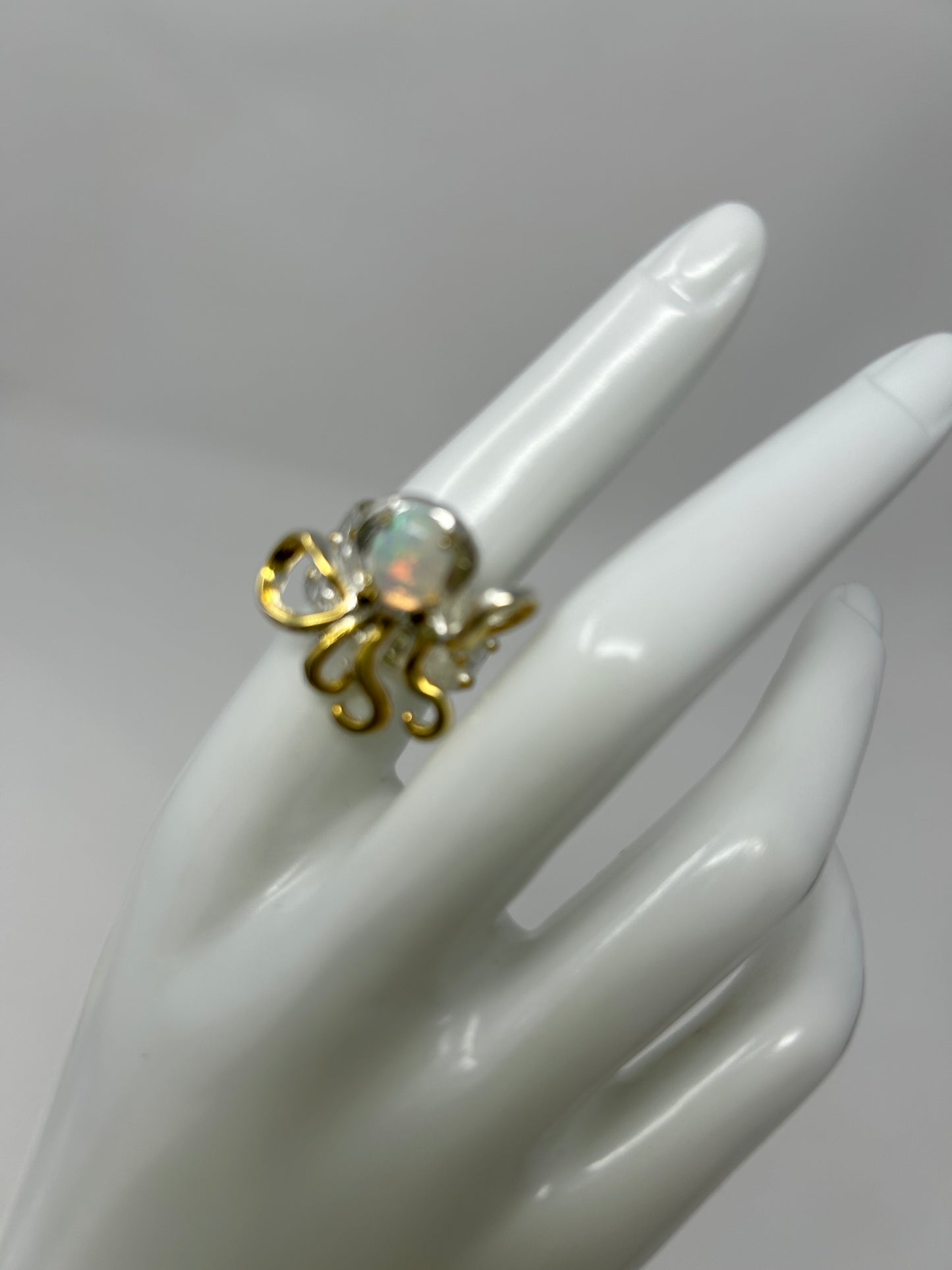Delightful Genuine Fiery Opal Octopus Ring