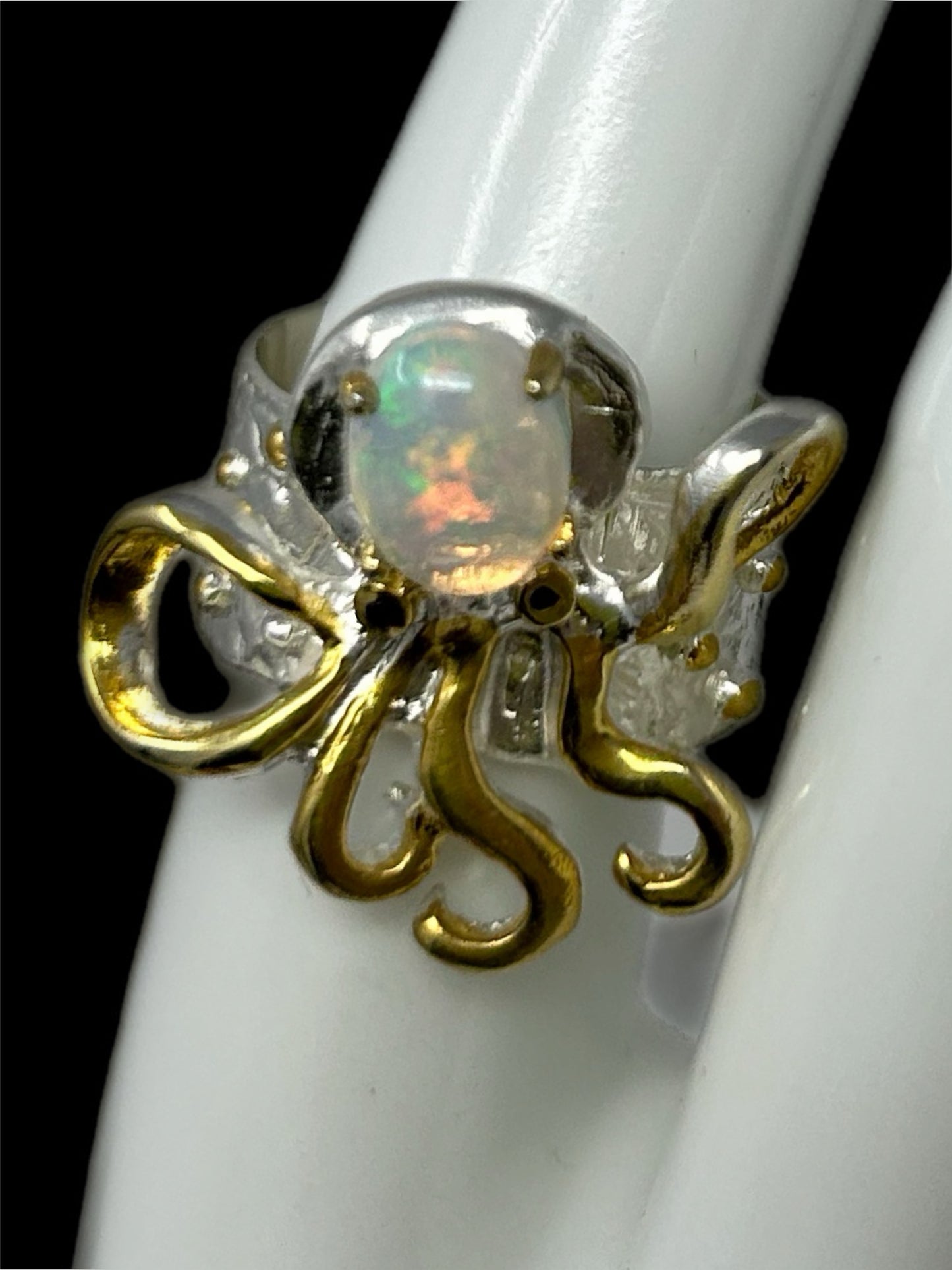 Delightful Genuine Fiery Opal Octopus Ring