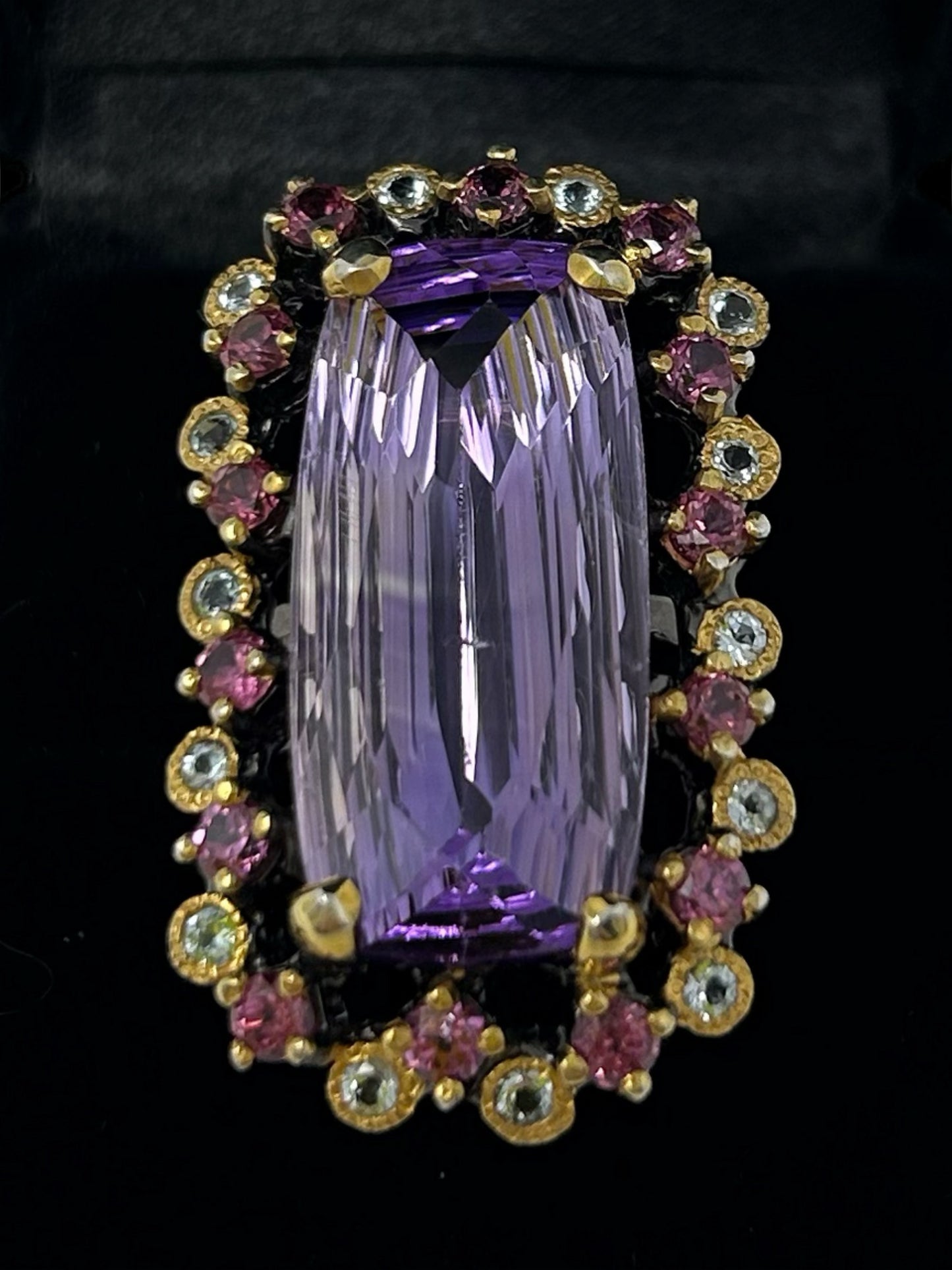 A Rare Treasure, Genuine 37 CTW Genuine Amethyst Ring, Encrusted with Garnets & White Tooaz