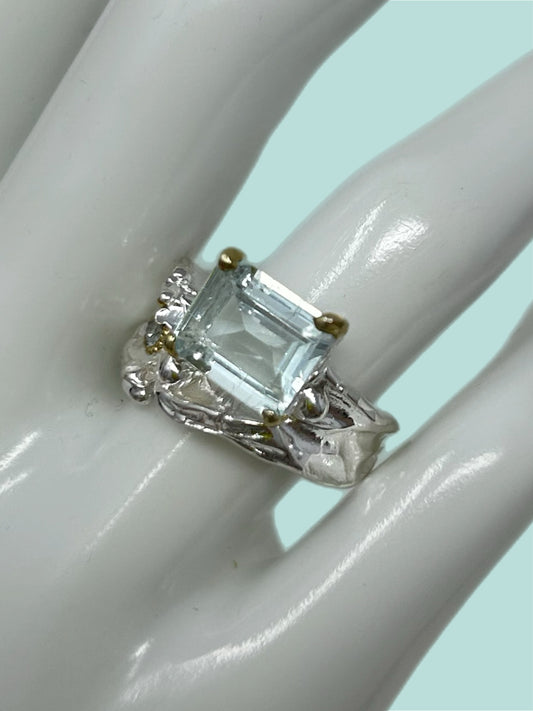 Genuine Natural Rare Aquamarine, Contemporary Emerald Cut, 10mm by 8mm