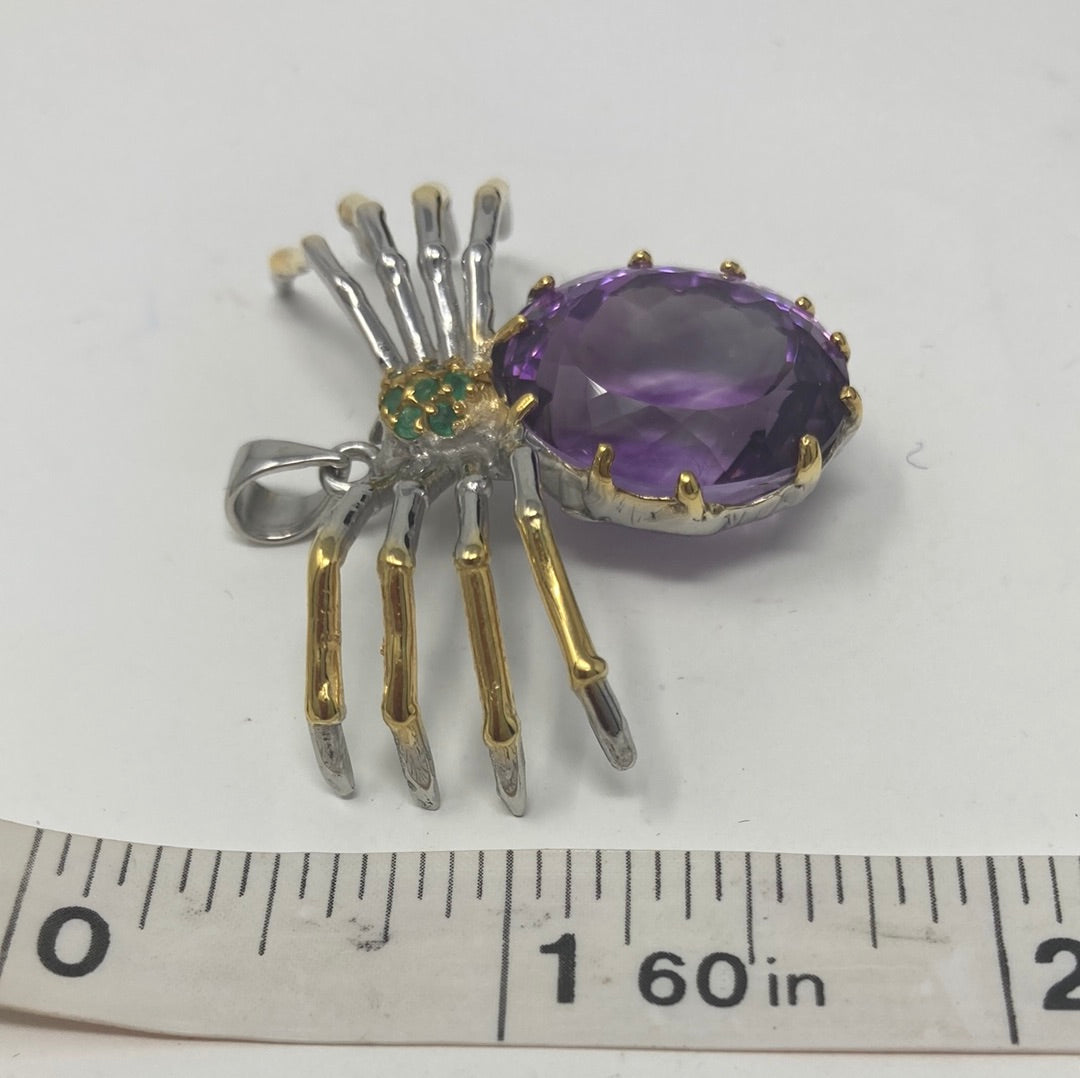 Unbelievable 28+ CTW Genuine Amethyst & Emerald Spider Pendant