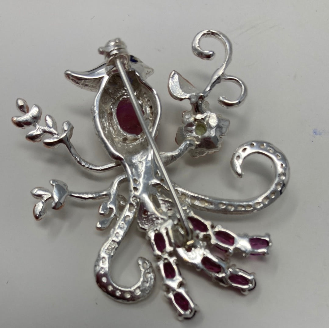 Genuine Ruby and Garnets Bird Brooch