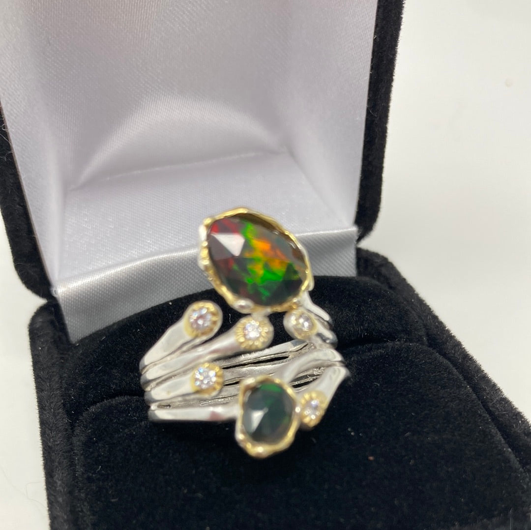 Bohemian Natural Genuine Black Opal Ring