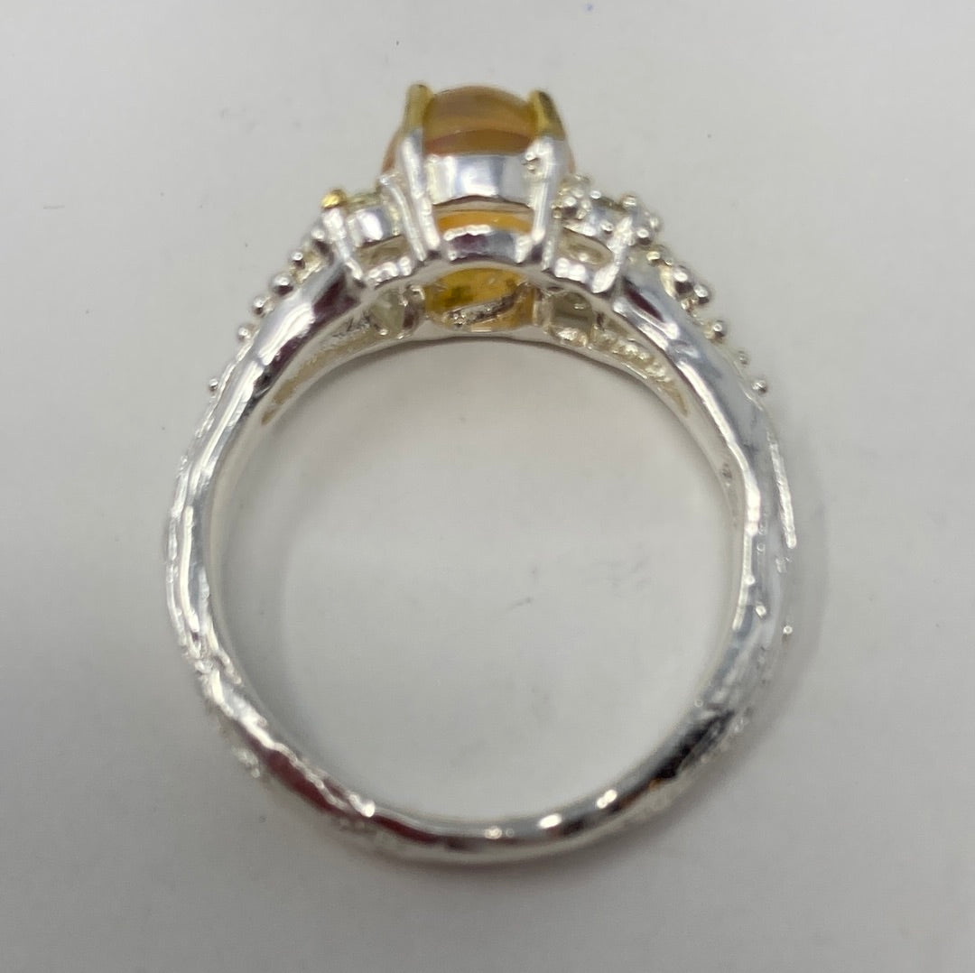 Genuine Fiery Opal With Blue Topaz Ring