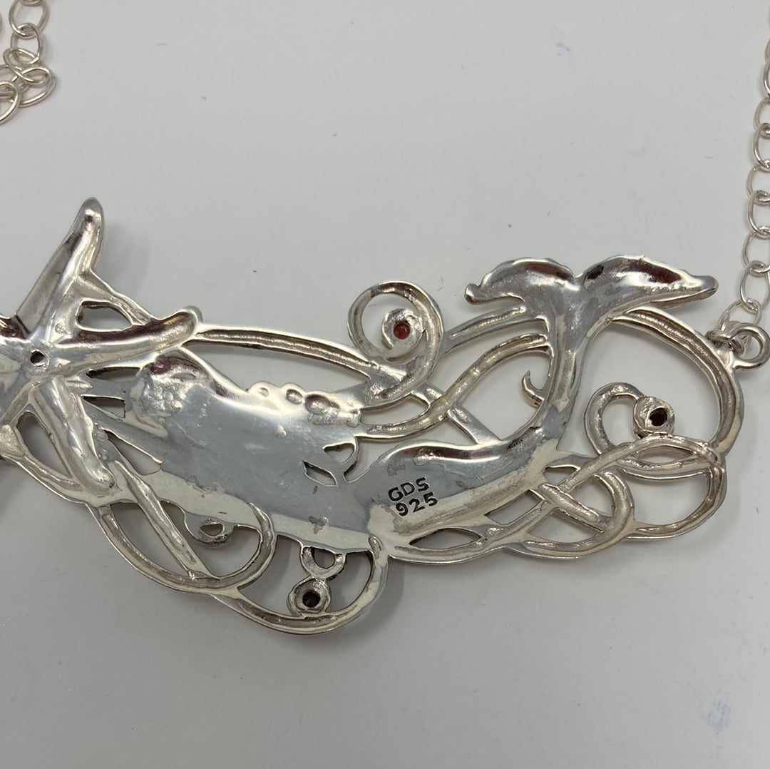Artistic Sterling Silver Mermaid & Garnet Necklace