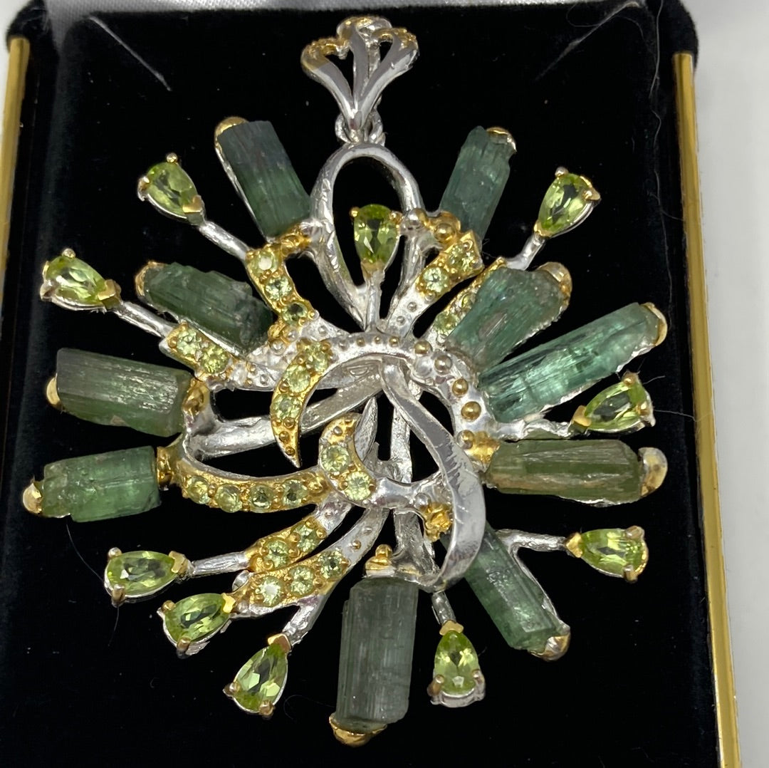 Explosion Of Genuine Tourmalines & Peridot Pendant