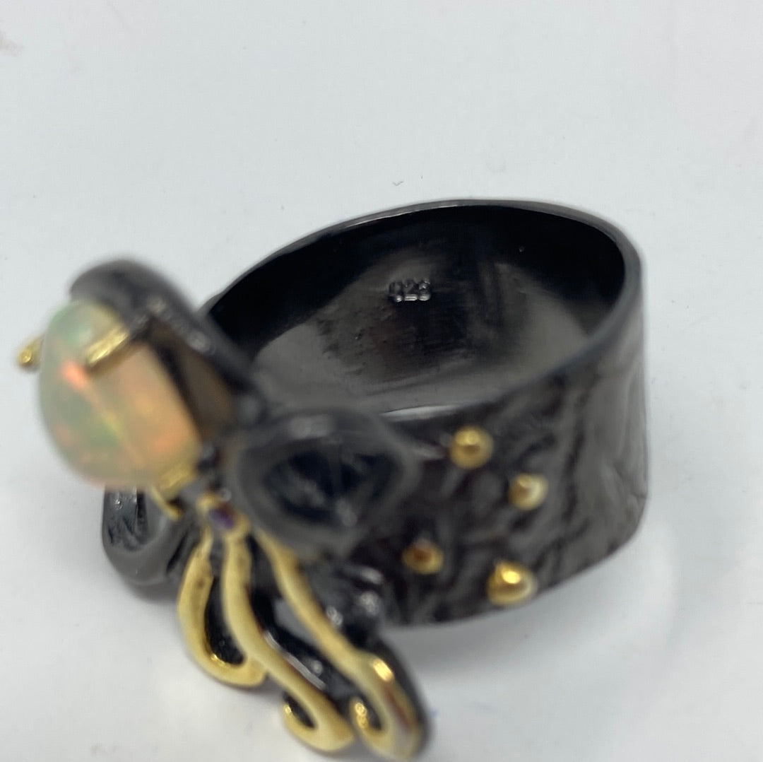 Adorable Genuine Opal Octopus Ring