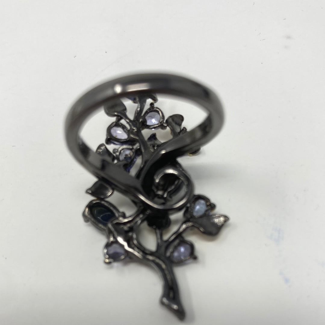 Bohemian Genuine Black Opals with Tanzanite Ring