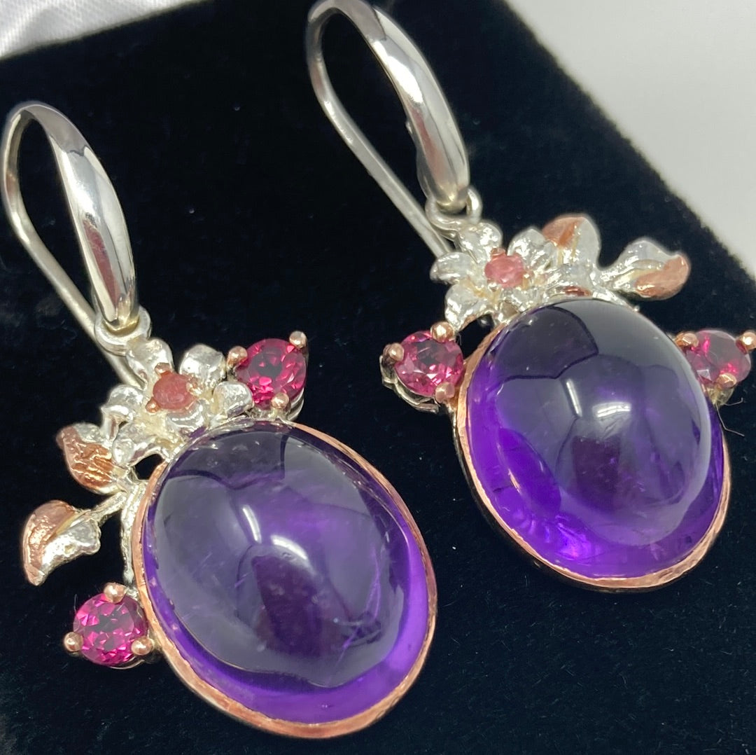 Exquisite Genuine Amethyst & Tourmaline Earrings
