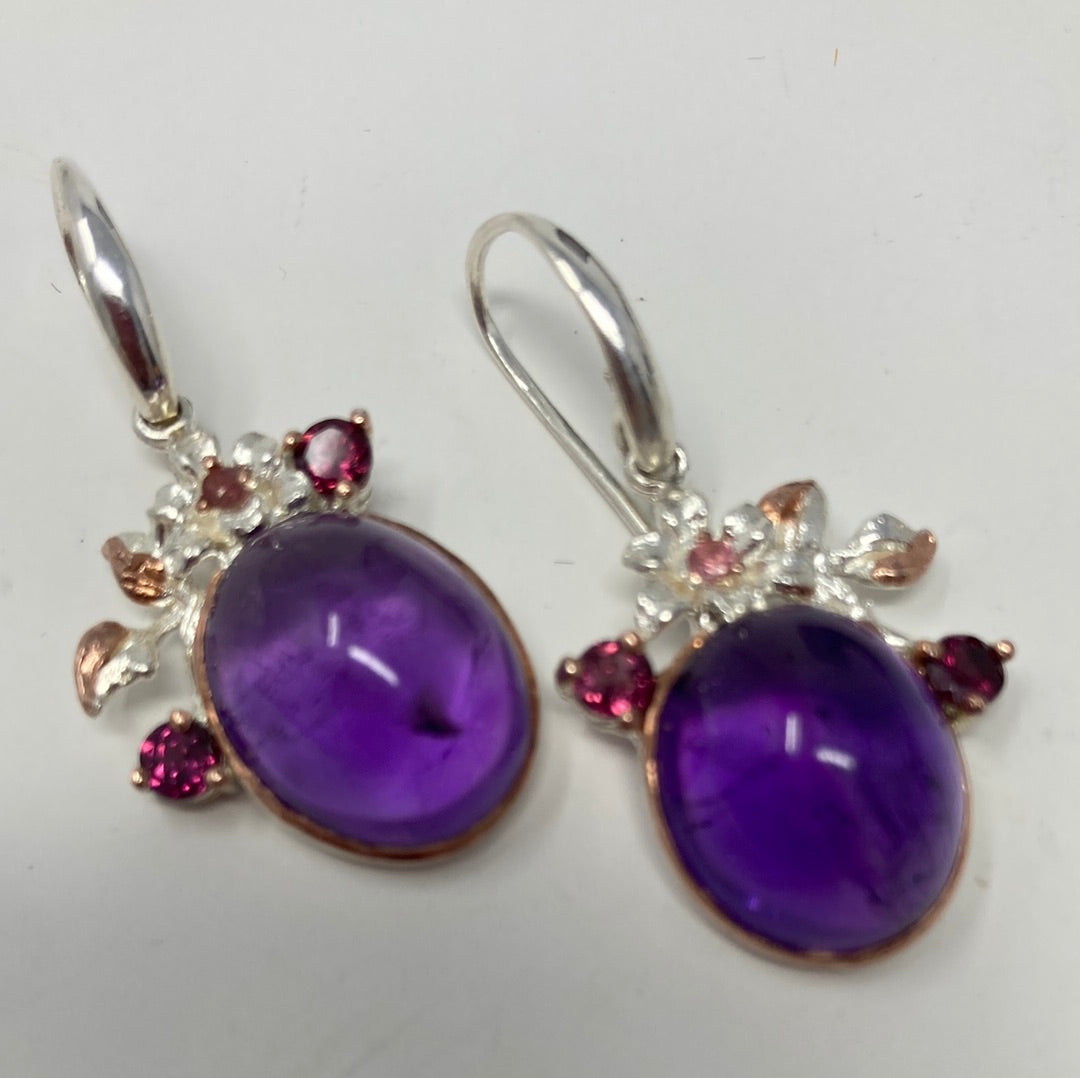 Exquisite Genuine Amethyst & Tourmaline Earrings