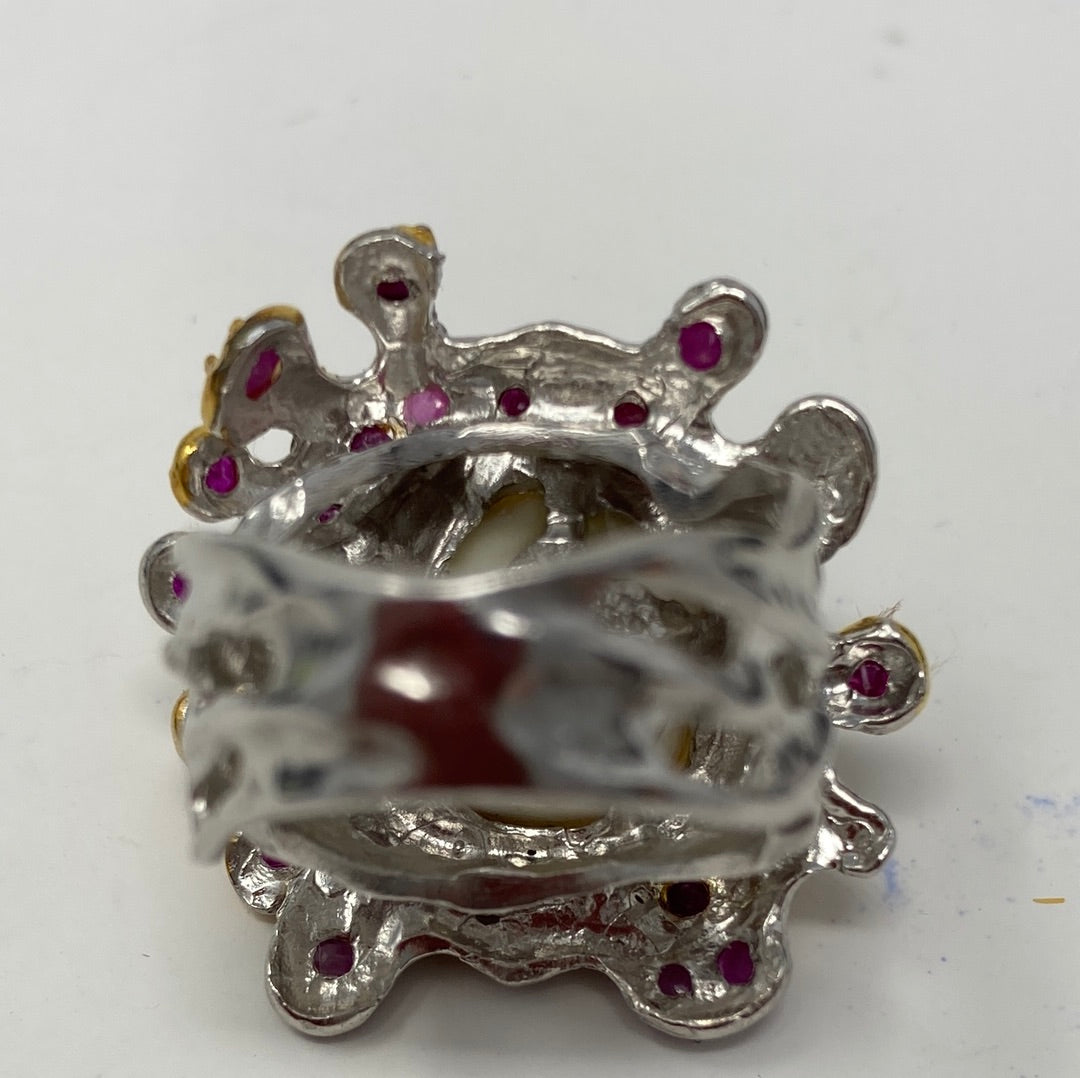 Genuine Luscious Baroque Pearl Embellished with Genuine Rubies
