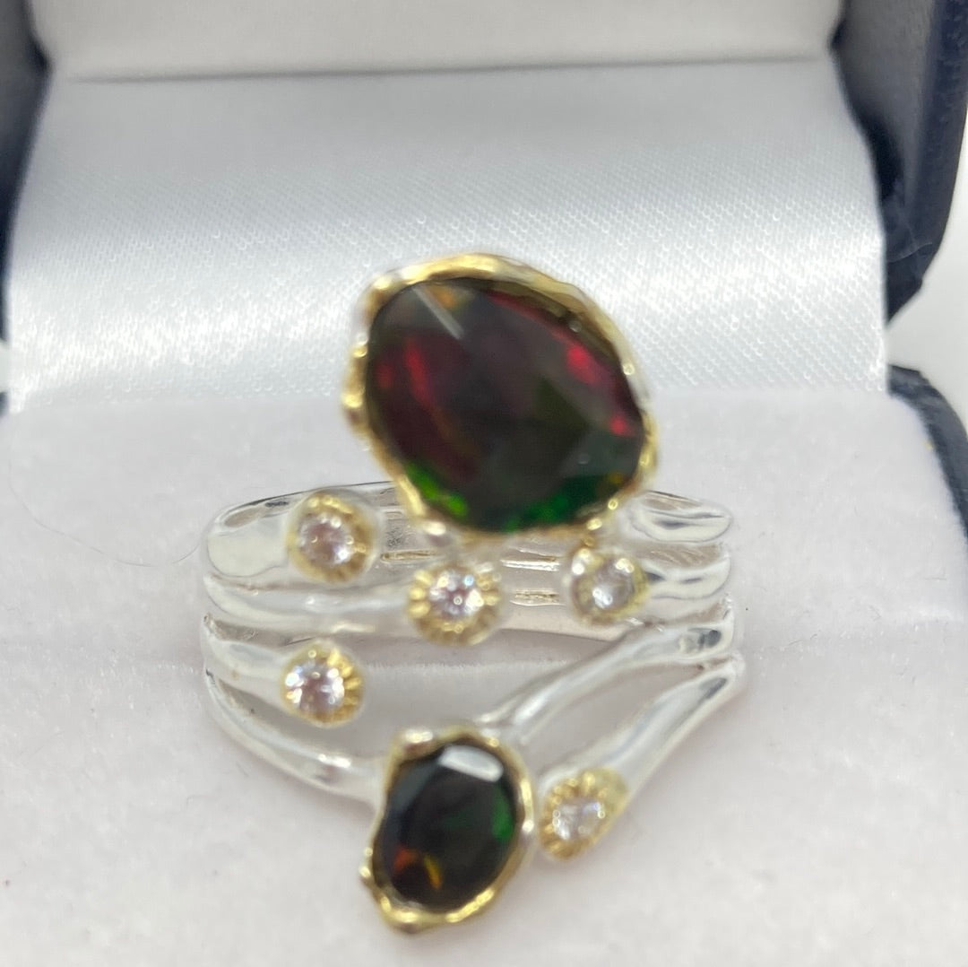 Bohemian Natural Genuine Black Opal Ring