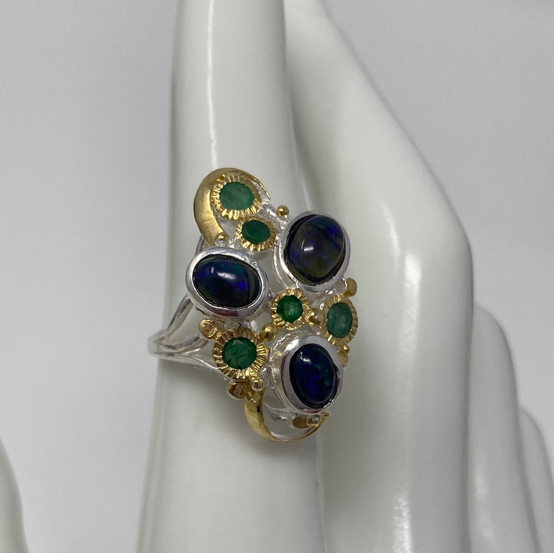 Black Opals & Green Onyx Ring