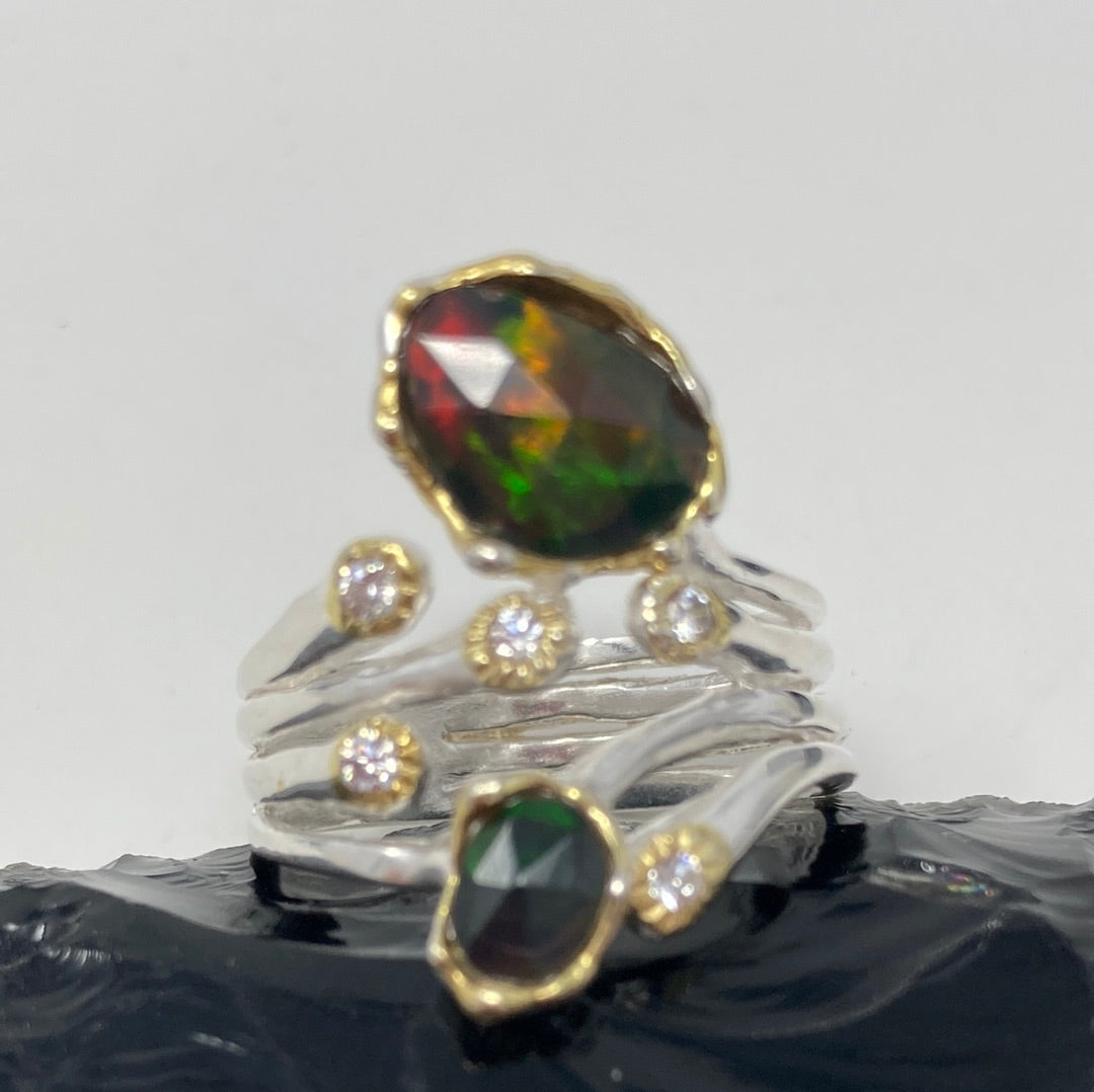 Bohemian Natural Genuine Black Opal Ring