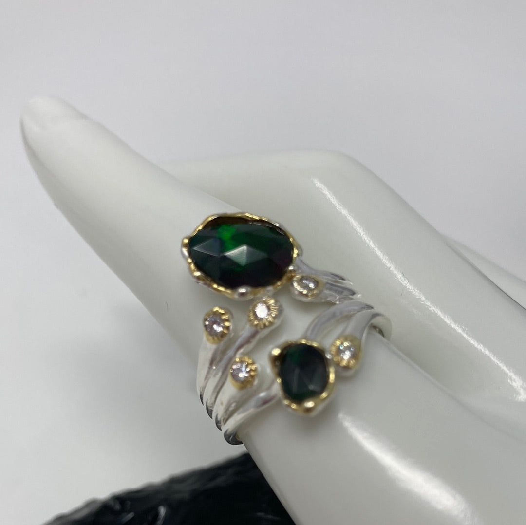 Bohemian Natural Genuine Black Opal Ring