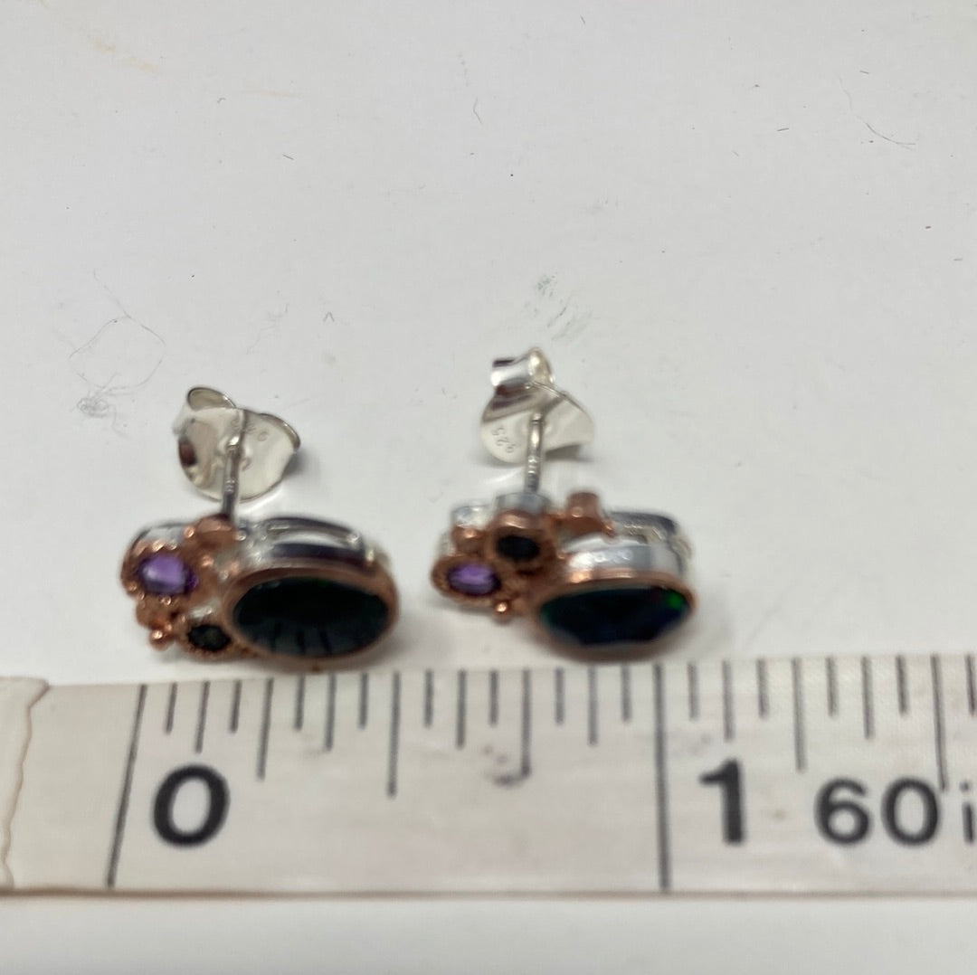 Genuine Faceted Black Opal Earring