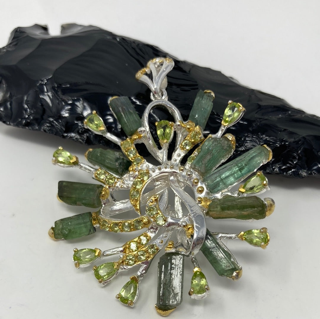 Explosion Of Genuine Tourmalines & Peridot Pendant