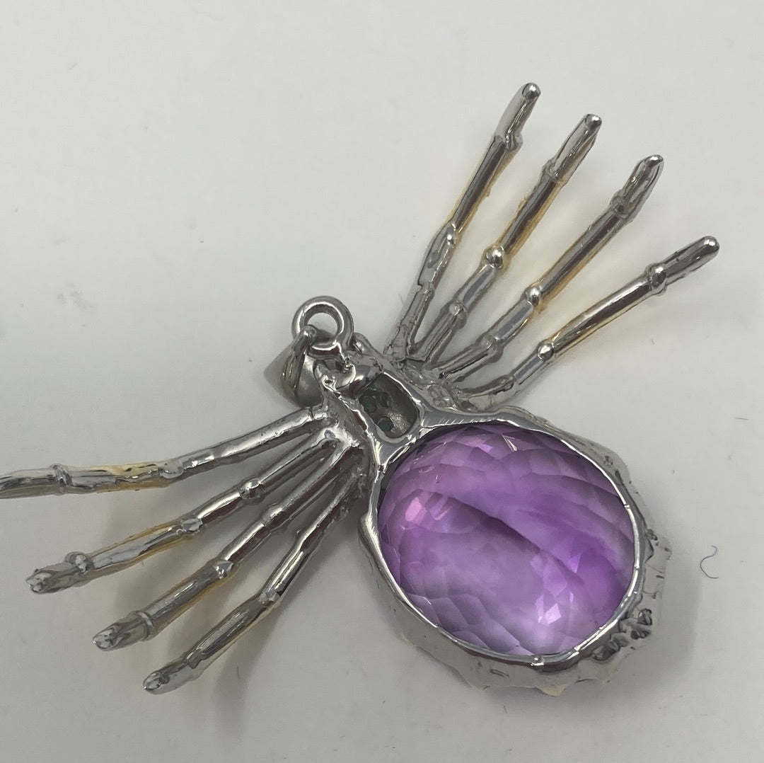 Unbelievable 28+ CTW Genuine Amethyst & Emerald Spider Pendant
