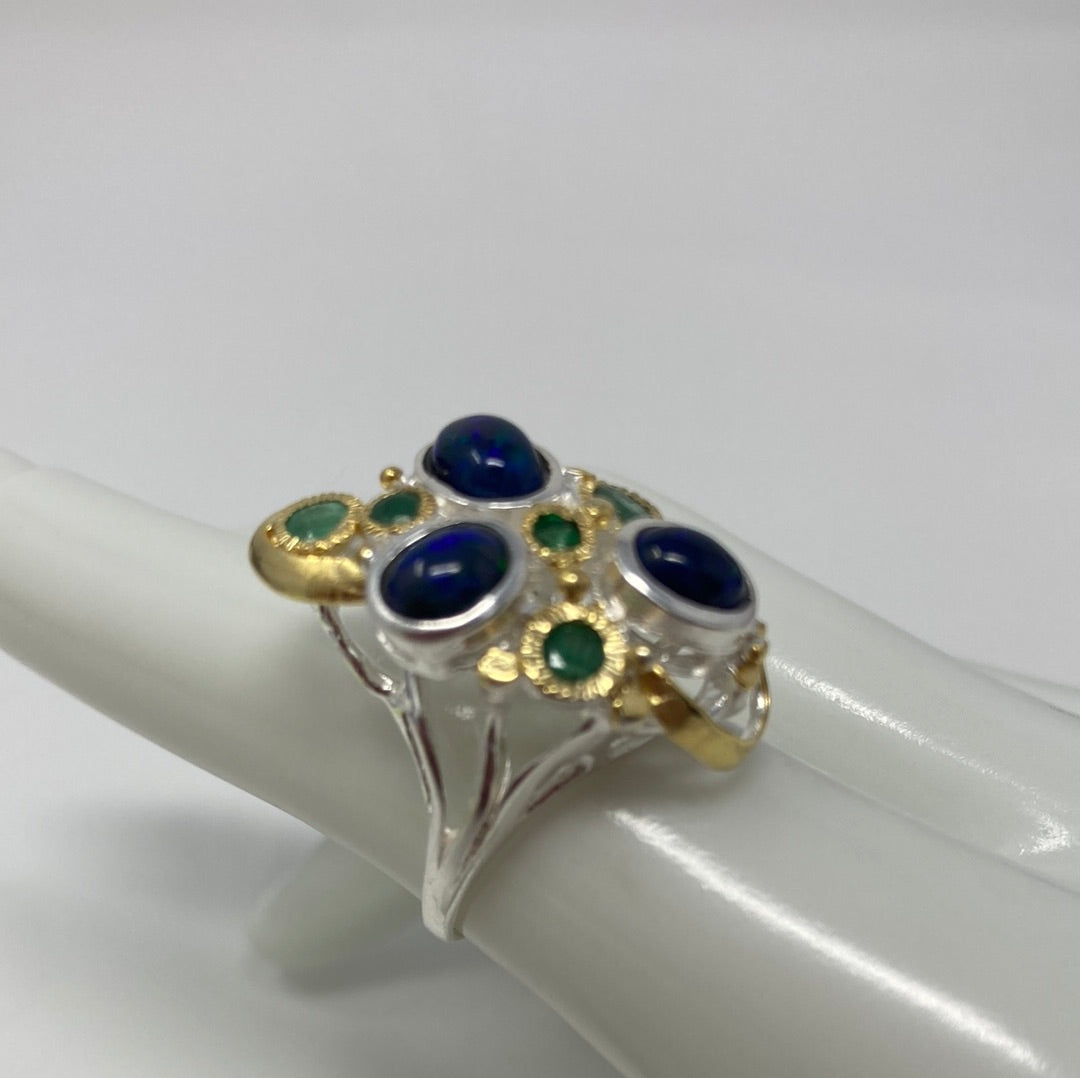 Black Opals & Green Onyx Ring