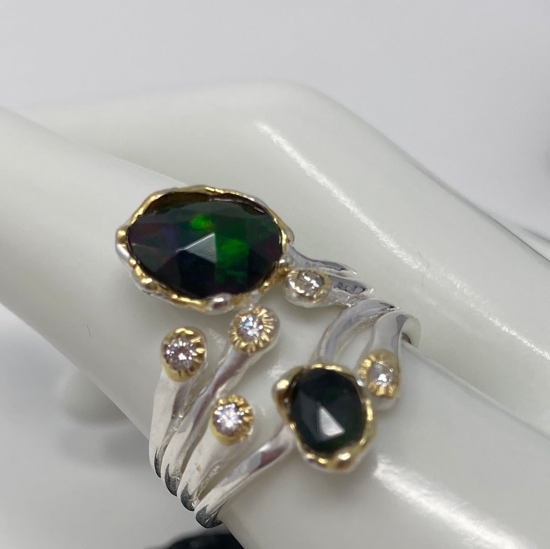 Bohemian Natural Genuine Black Opal Ring
