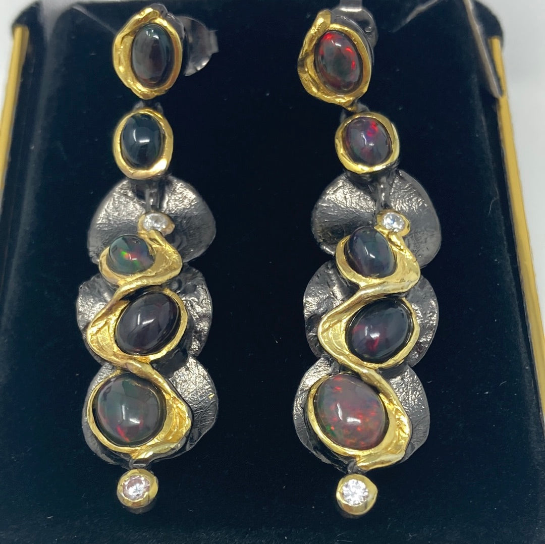 Alluring  Genuine Black Opal Earrings